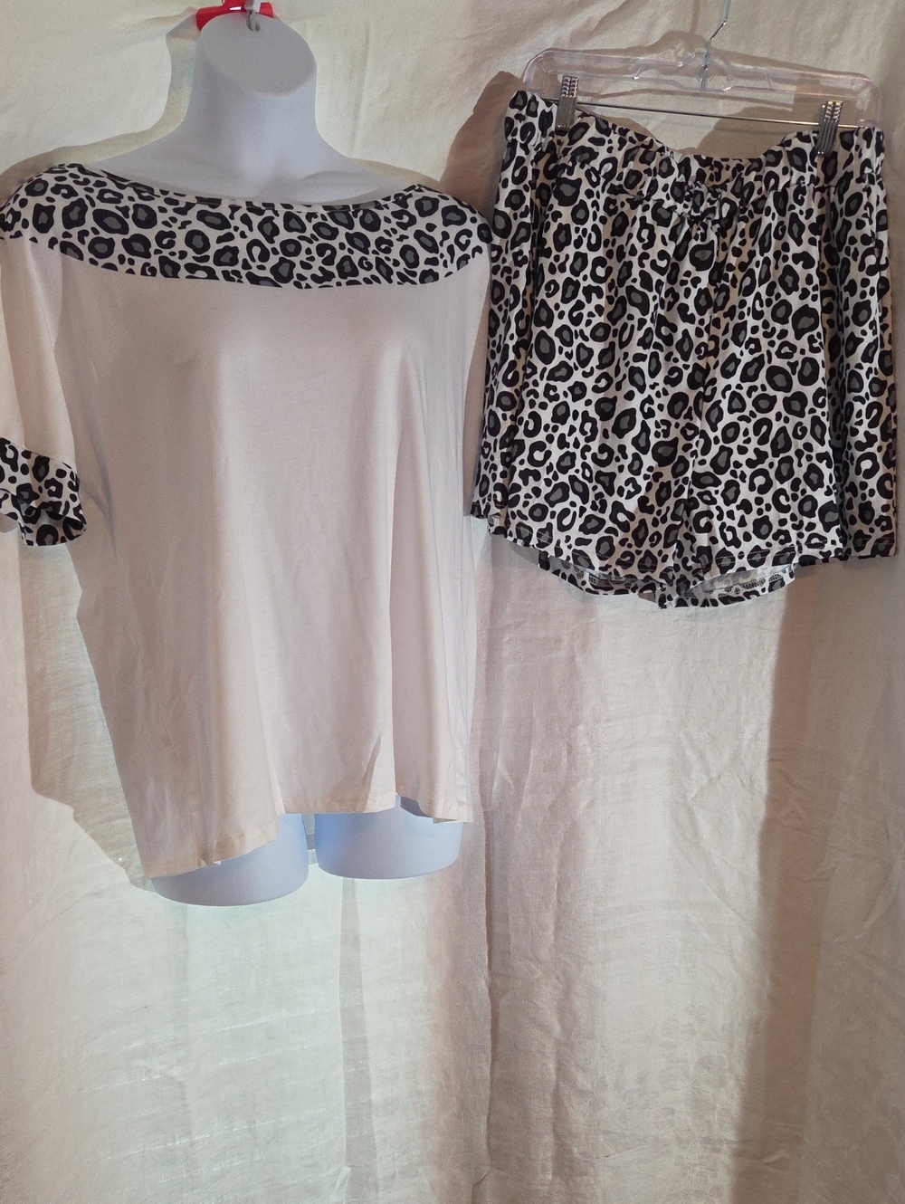 White Top and Leopard Print Shorts Set